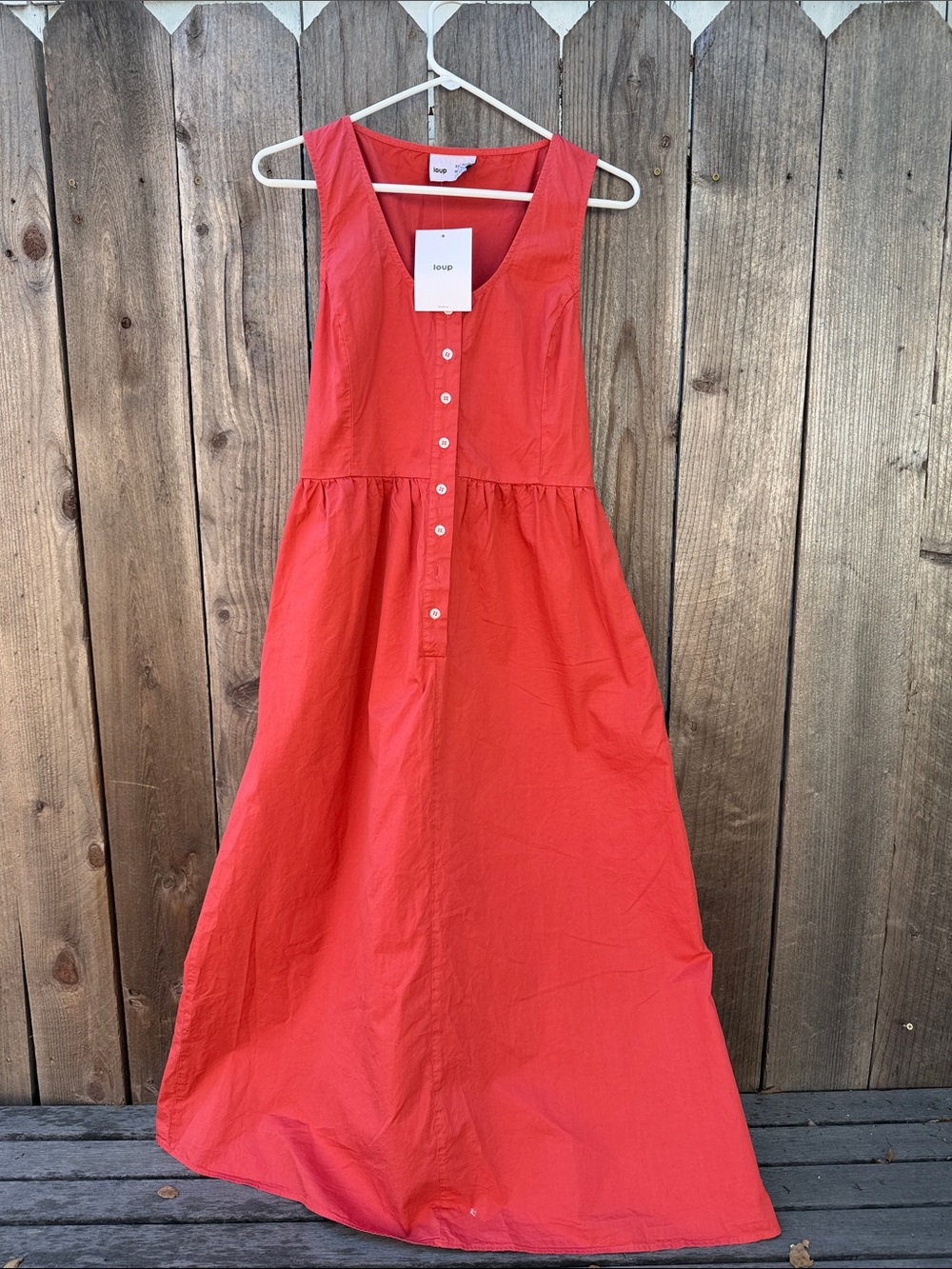 Loup - Coral-Red Sleeveless Button-Front Maxi Dress